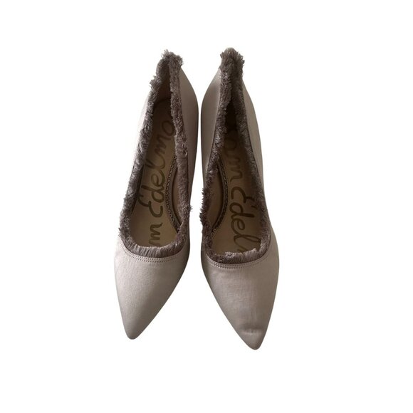 SAM EDLEMAN Lavender Gray Fringe Fabric Trim Heels Size 9.5 - Picture 8 of 8